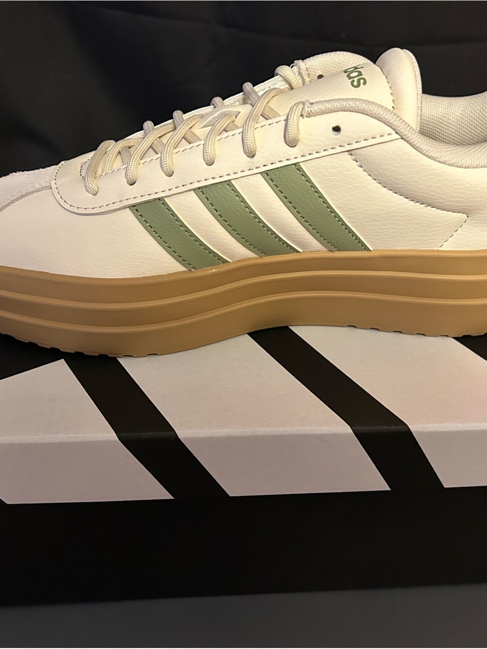 Adidas  White Sneakers with Sage Green Stripes and Gum Platform Sole